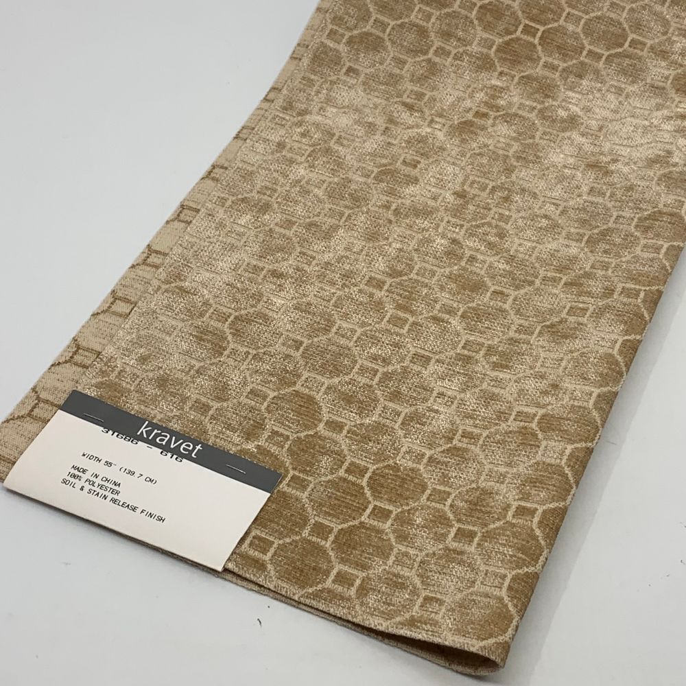 Kravet Beige/Brown Velour‎ Geometric Polyester Fabric Sample/Remnant Crafts